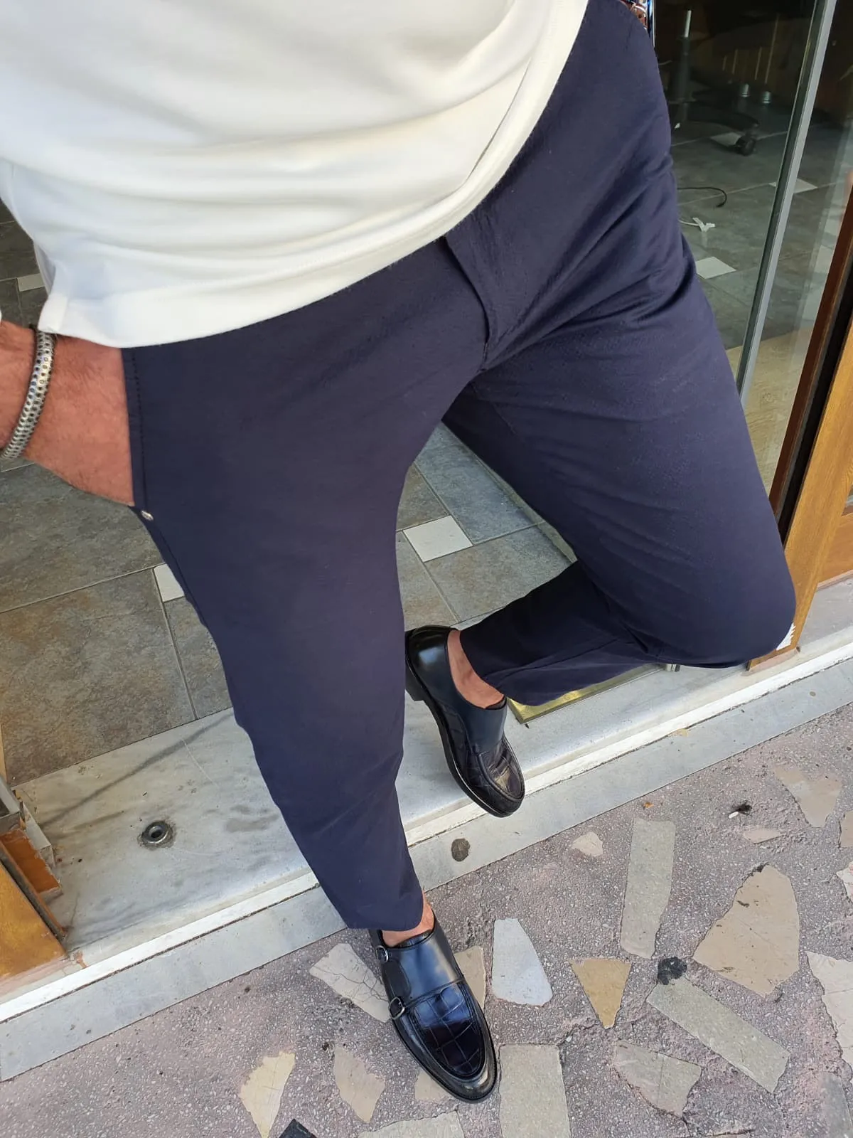 Montreal Navy Blue Slim Fit Cotton Pants for Every Occasion