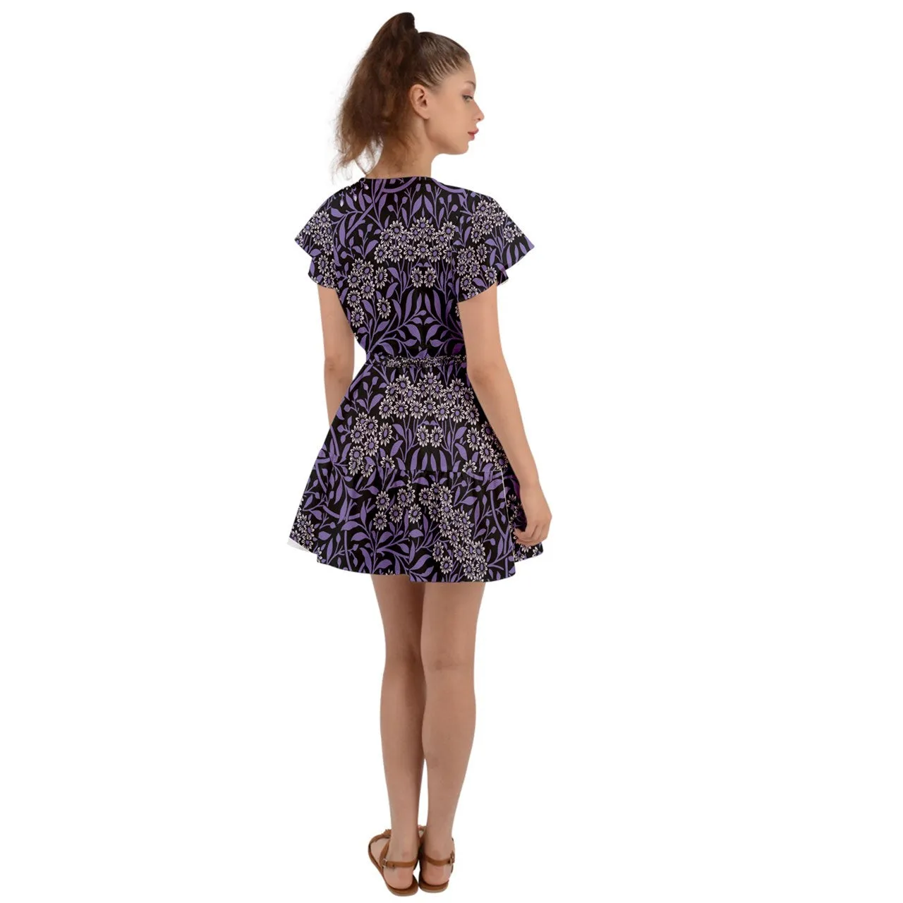 Moonlight Bloom Flutter Sleeve Wrap Dress