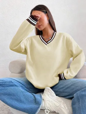 MOOSTA Ladies Simple Basic College Style V-Neck Sweatshirt