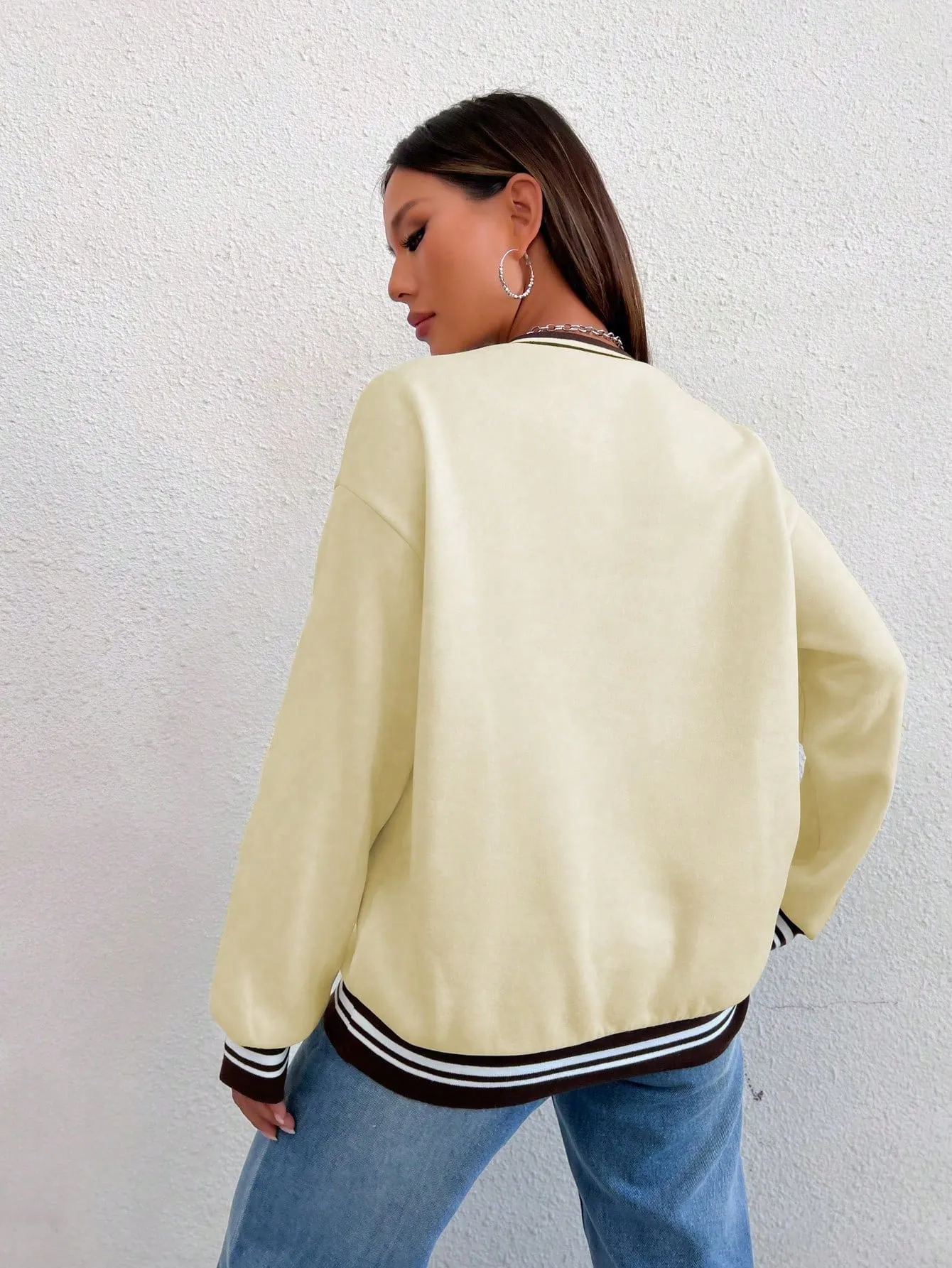 MOOSTA Ladies Simple Basic College Style V-Neck Sweatshirt