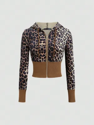 MOOSTA Women Cheetah Leopard Print Hoodie Sweatshirt, Slim Fit Casual Streetwear
