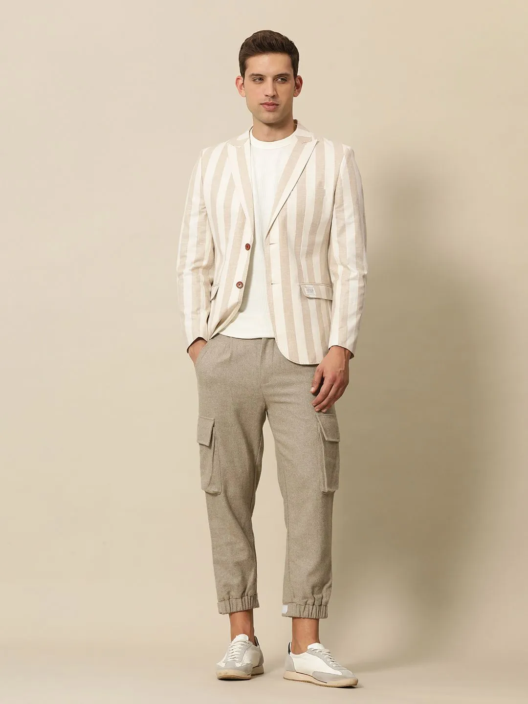 Mr Bowerbird Striped Peak Lapel Tailored Fit Casual Blazers