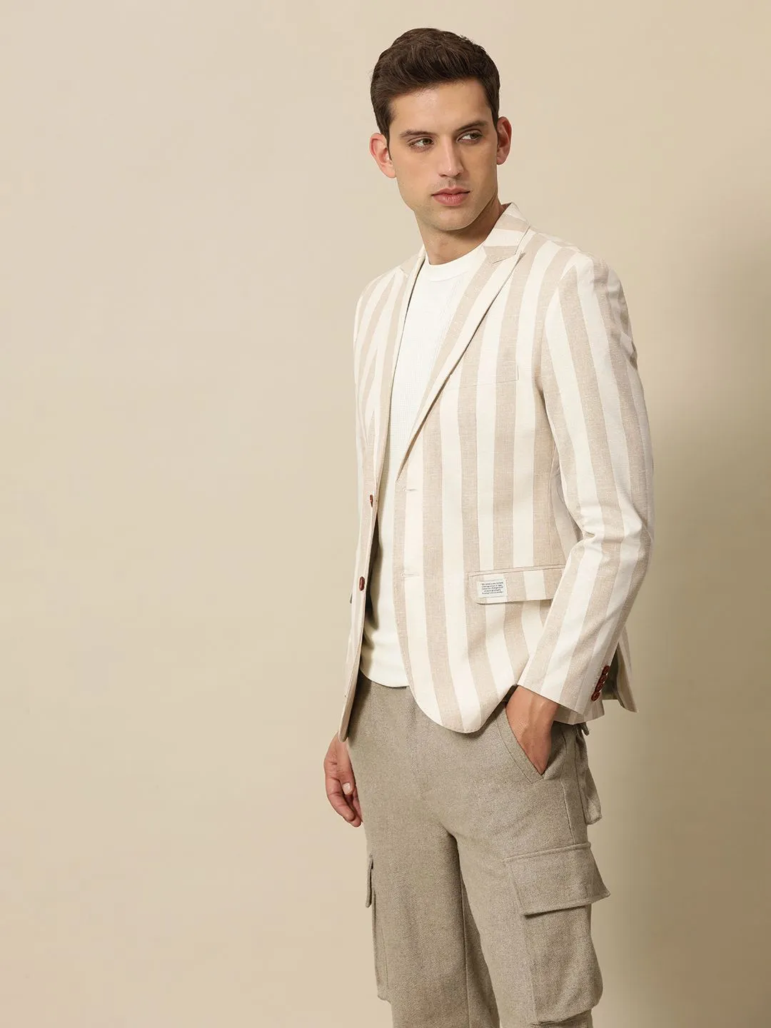Mr Bowerbird Striped Peak Lapel Tailored Fit Casual Blazers