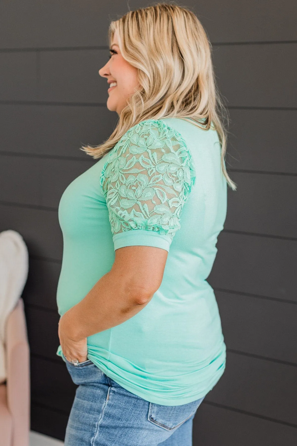 Much Obliged Puff Sleeve Top- Mint Blue