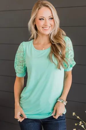 Much Obliged Puff Sleeve Top- Mint Blue