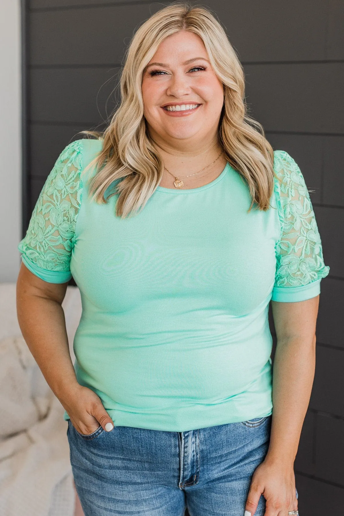 Much Obliged Puff Sleeve Top- Mint Blue