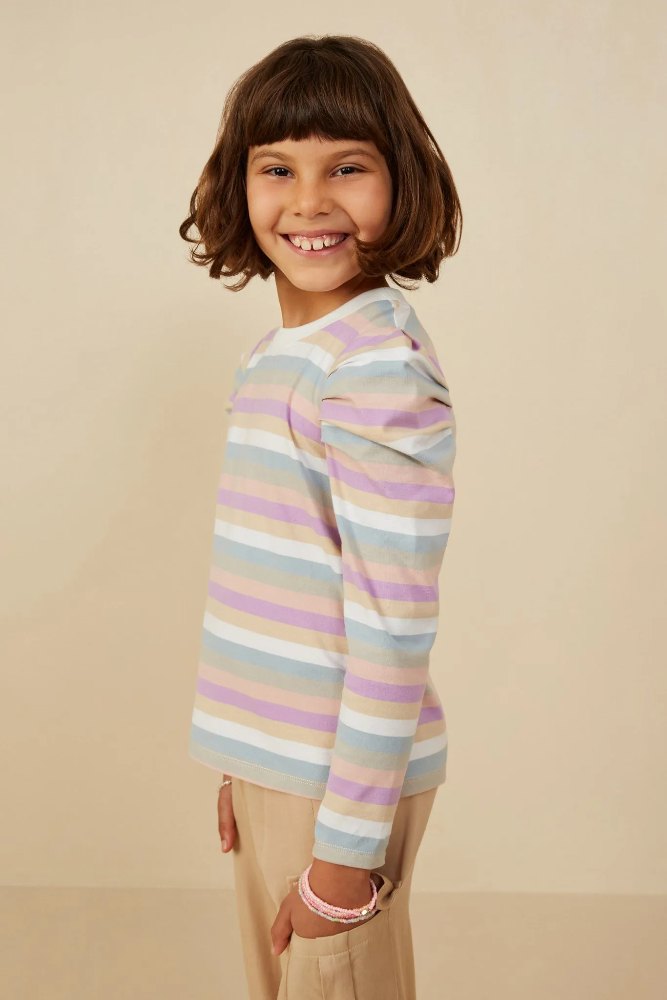 Multicolor Stripe Puff Shoulder Knit Top
