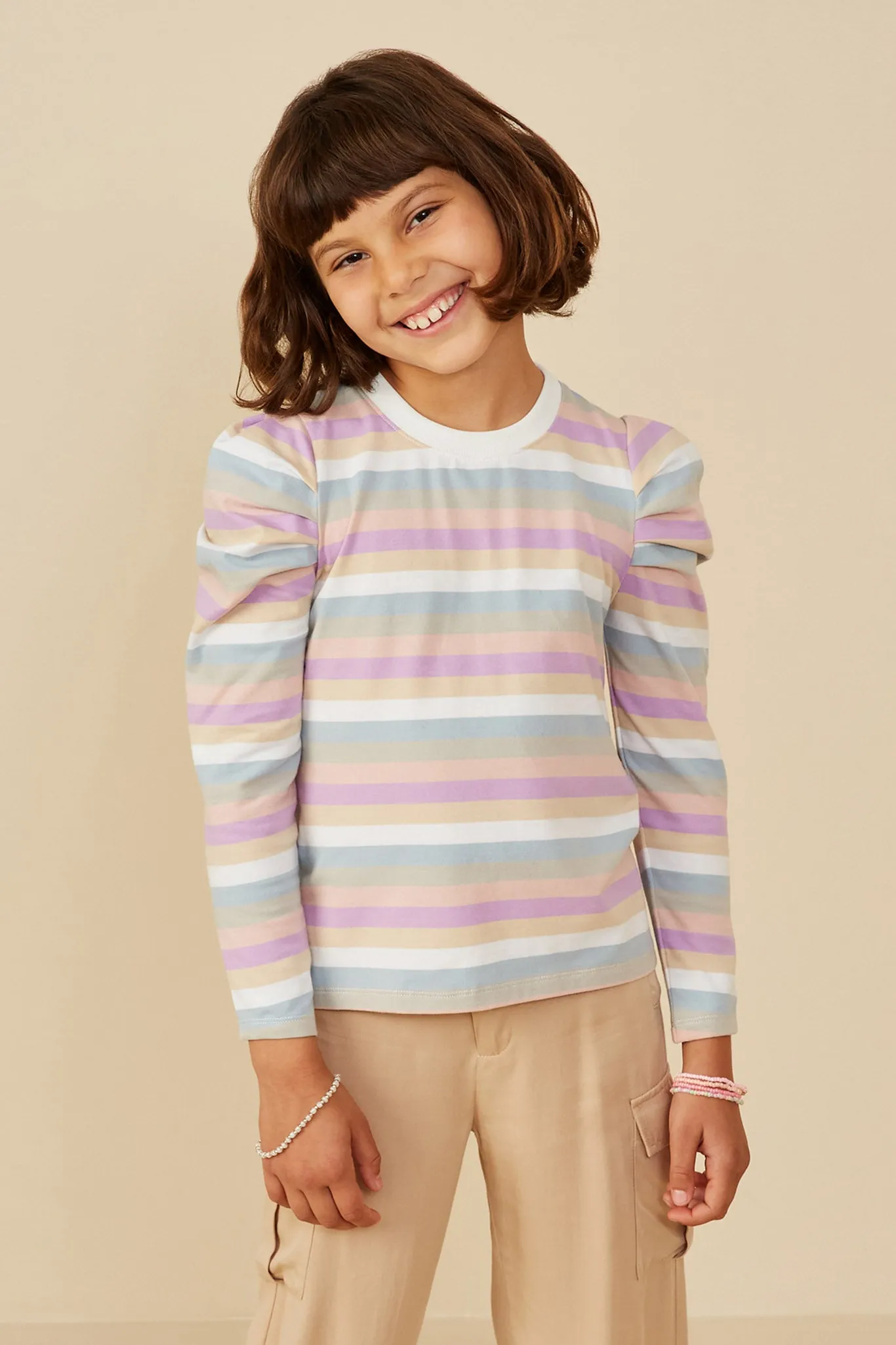 Multicolor Stripe Puff Shoulder Knit Top