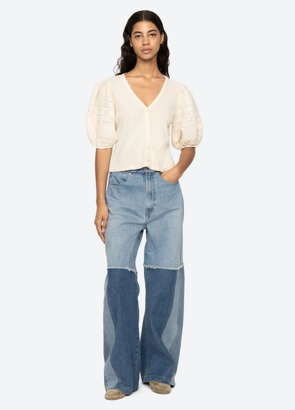 MYRA COTTON COMBO S/SLV TOP