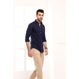 Navy Blue High Collar Mid Placket Shirt
