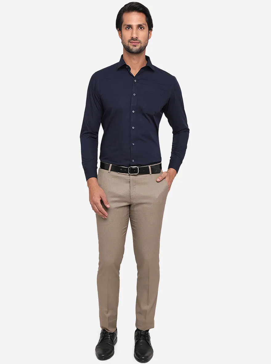 Navy Blue Solid Slim Fit Formal Shirt | Greenfibre