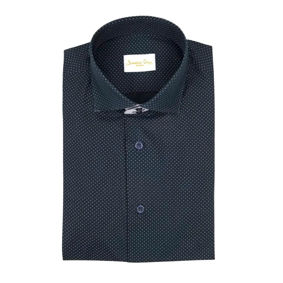 Navy Diamond Pindot Short Sleeve Shirt