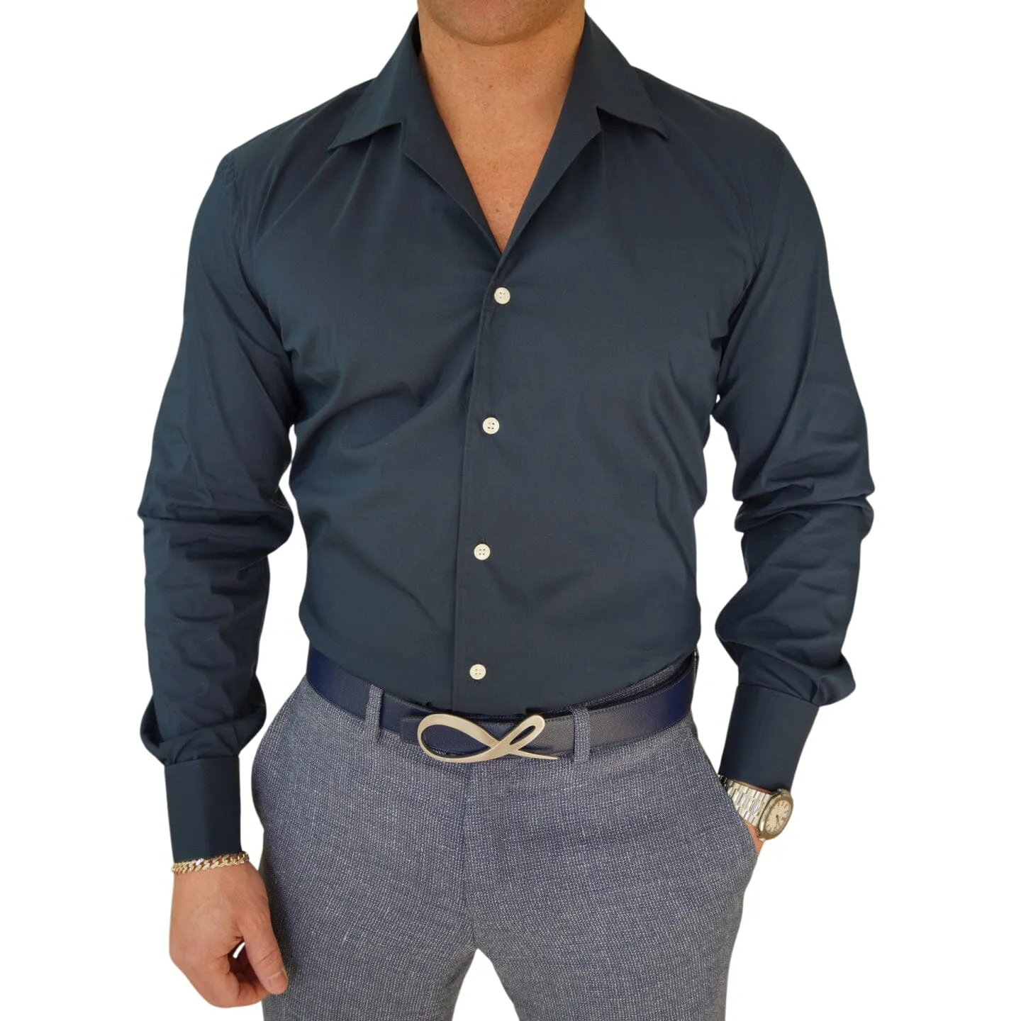 Navy Retro Solopezzo Dress Shirt
