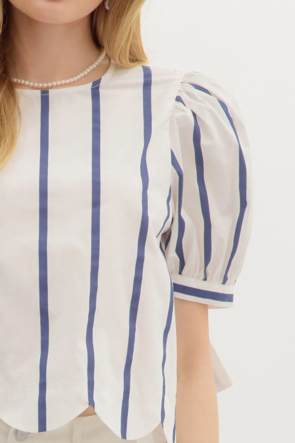 Navy Stripe Tie Sleeve Top