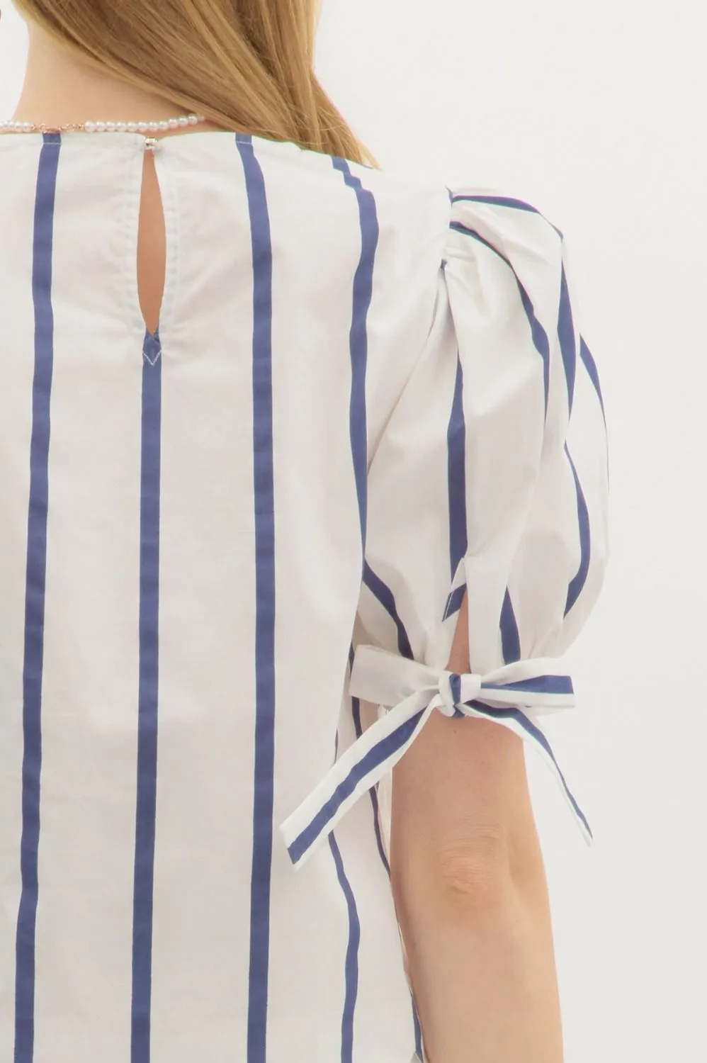 Navy Stripe Tie Sleeve Top