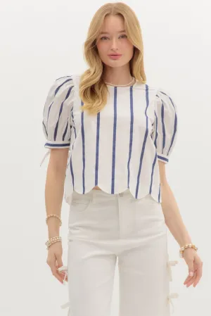 Navy Stripe Tie Sleeve Top