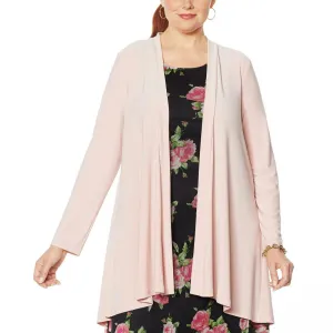 Nina Leonard Women's Plus Size Matte Jersey Cardigan With Ring Detail