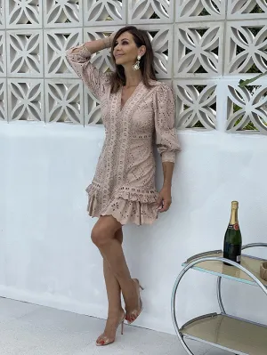 Noveau Embroidery Mini Dress - Pink Clay