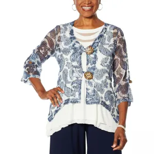 NWT Nina Leonard Women's 3/4-Sleeve Coconut Button Novelty Cardigan Medium