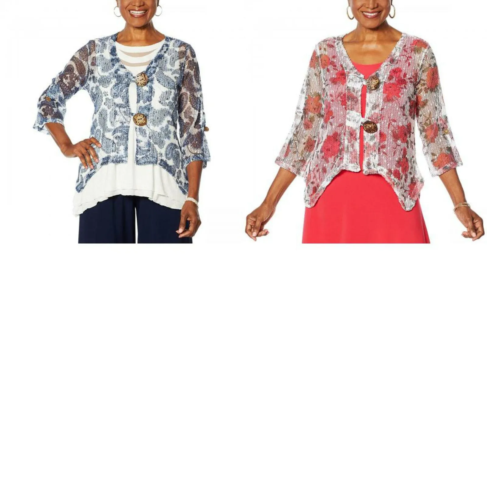 NWT Nina Leonard Women's 3/4-Sleeve Coconut Button Novelty Cardigan Medium