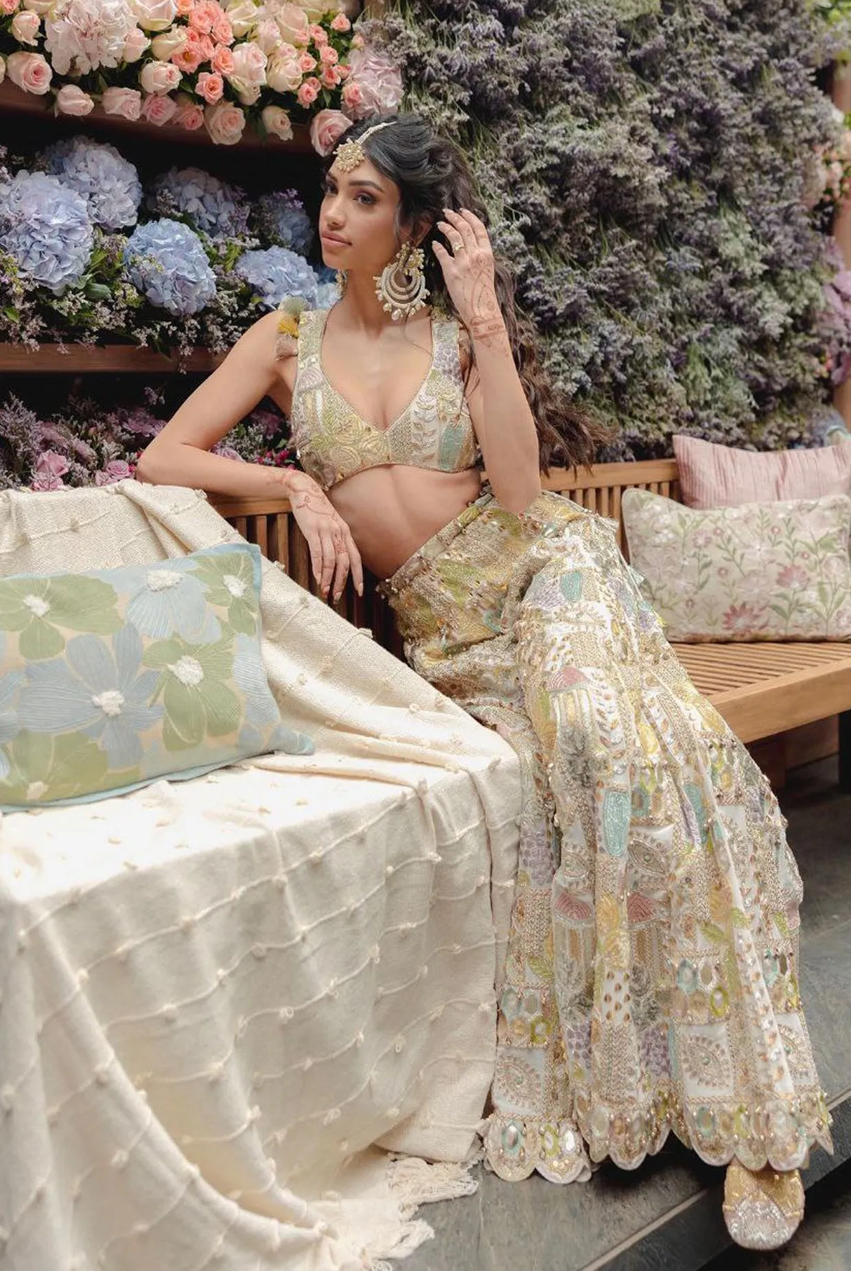 OFF WHITE GEORGETTE EMBROIDERED CHOLI AND SHARARA