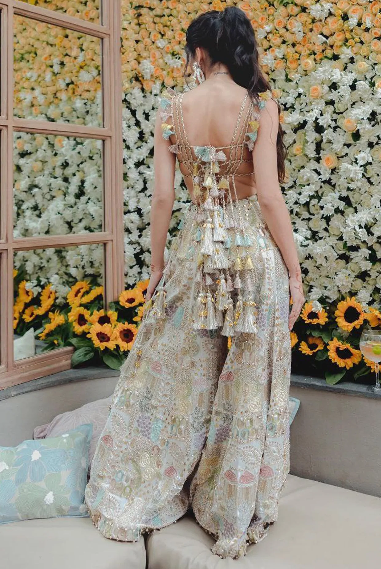 OFF WHITE GEORGETTE EMBROIDERED CHOLI AND SHARARA