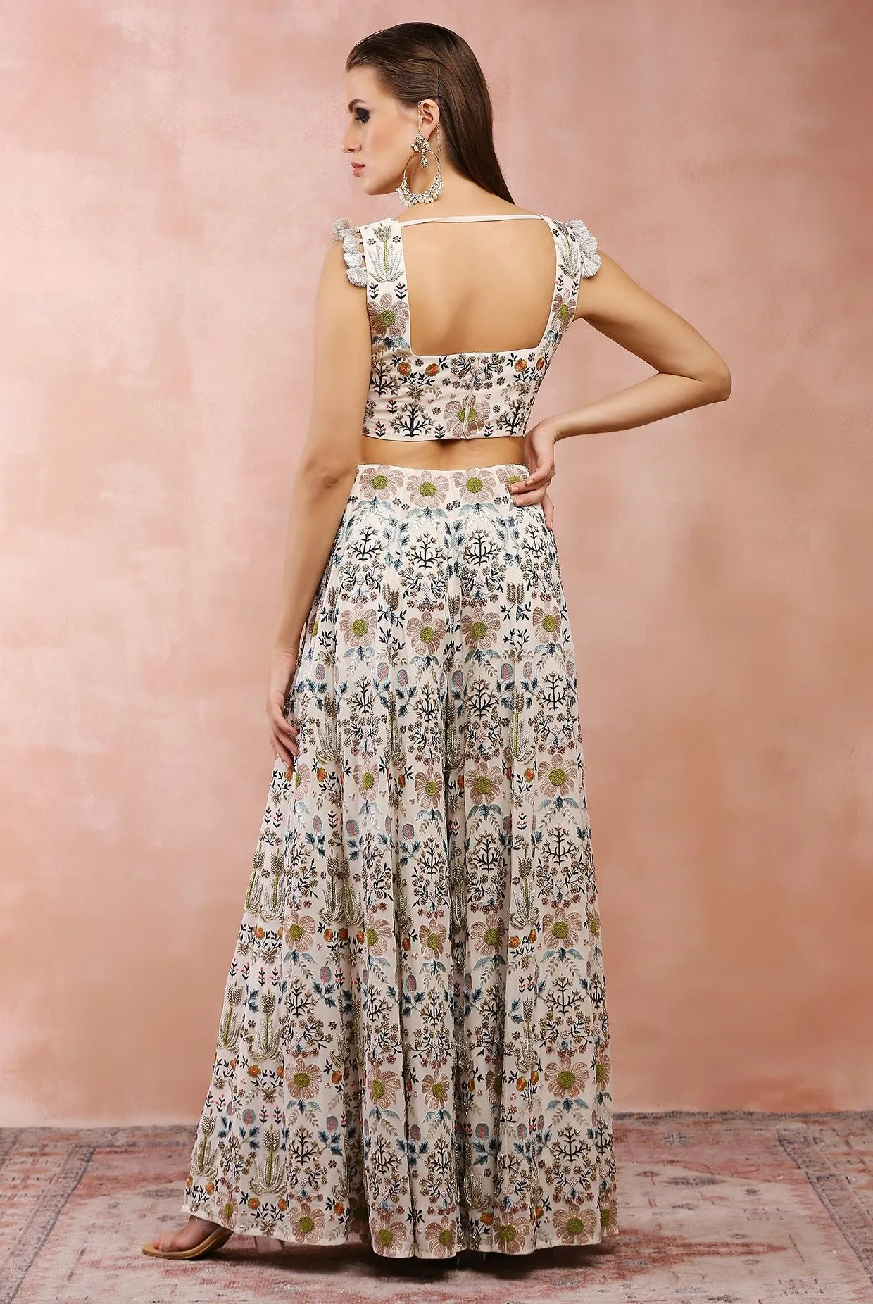 OFF WHITE TULIP GARDEN EMBROIDERY CHOLI WITH SHARARA