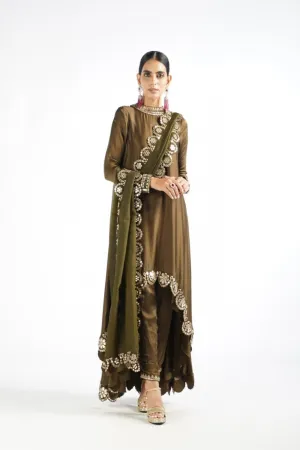 Olive Green Mirror Scallop Pant Kurta Set