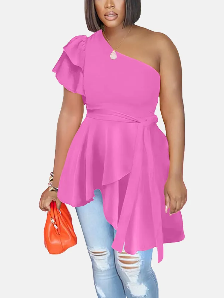One Shoulder Ruffle Asymmetrical Top