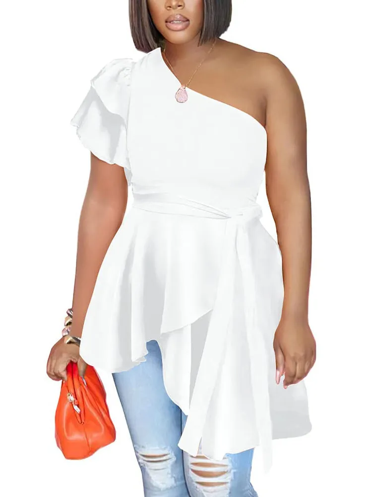 One Shoulder Ruffle Asymmetrical Top