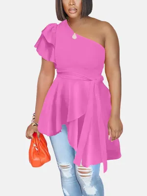 One Shoulder Ruffle Asymmetrical Top