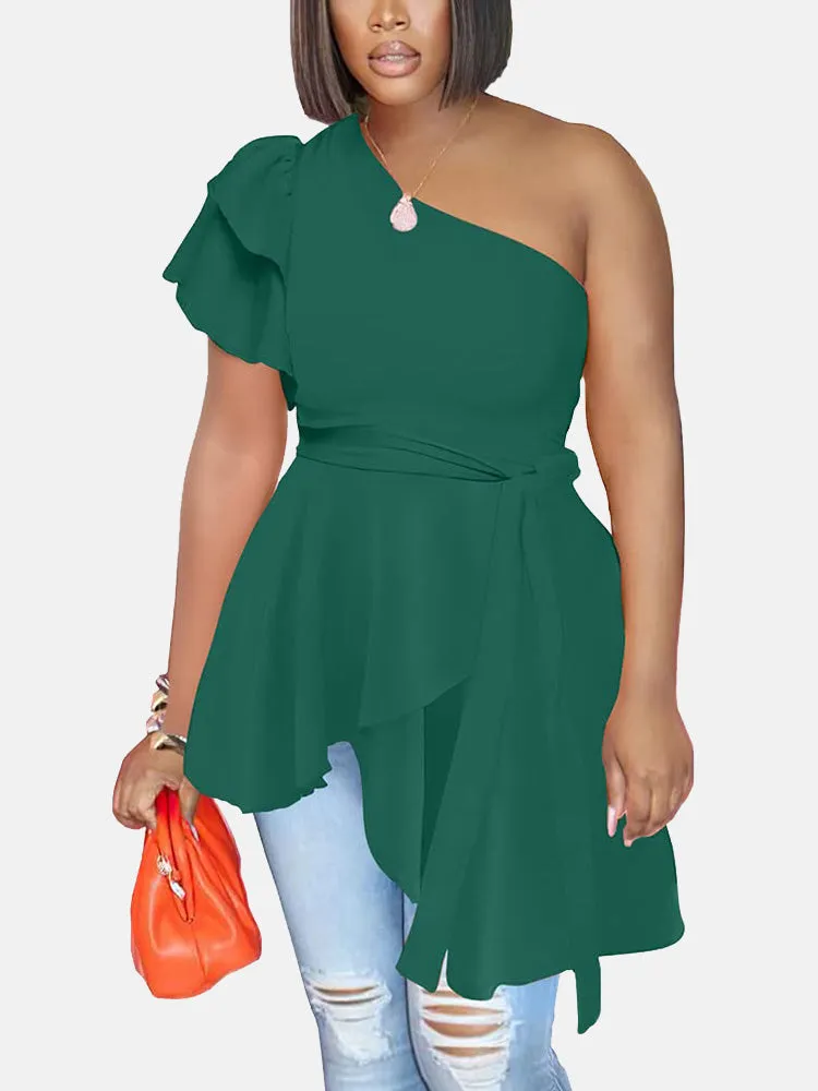One Shoulder Ruffle Asymmetrical Top