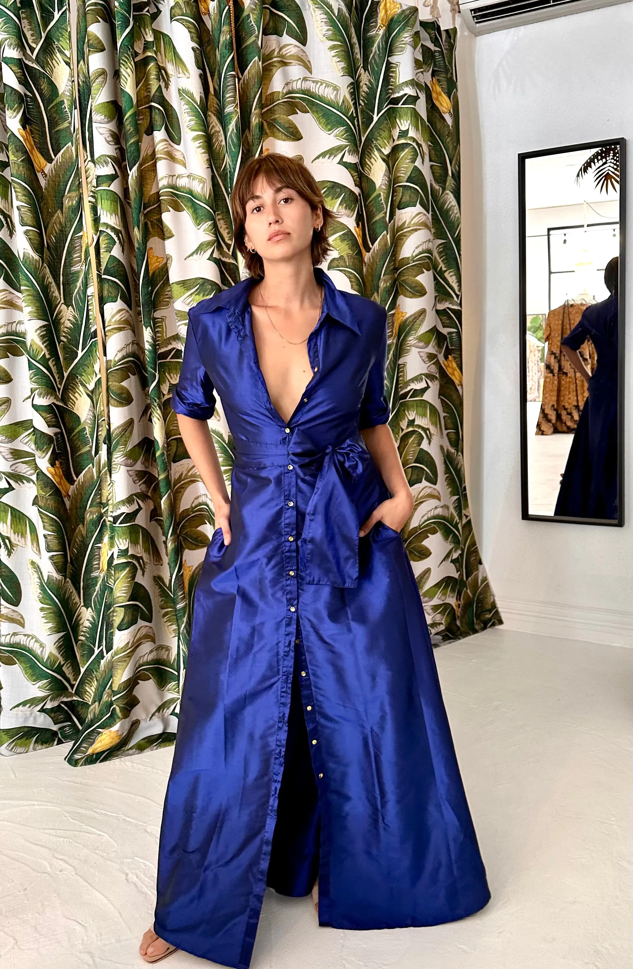 Palermo Maxi Dress in Blue Silk