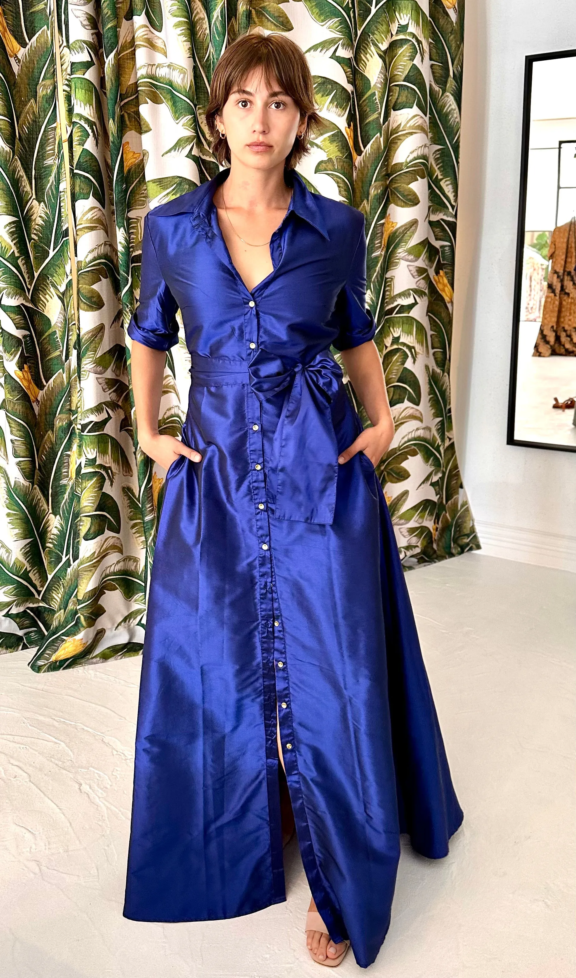 Palermo Maxi Dress in Blue Silk