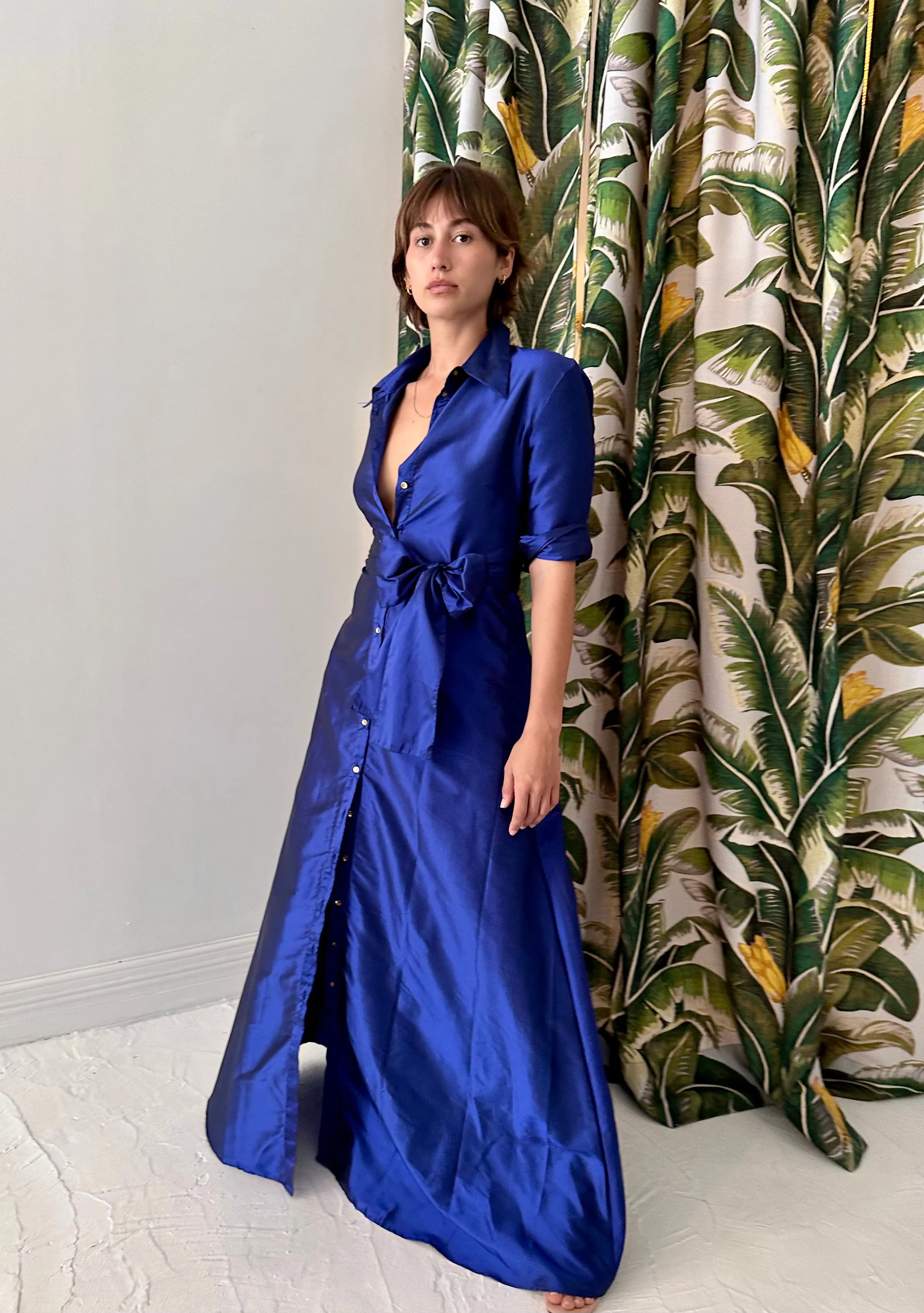 Palermo Maxi Dress in Blue Silk