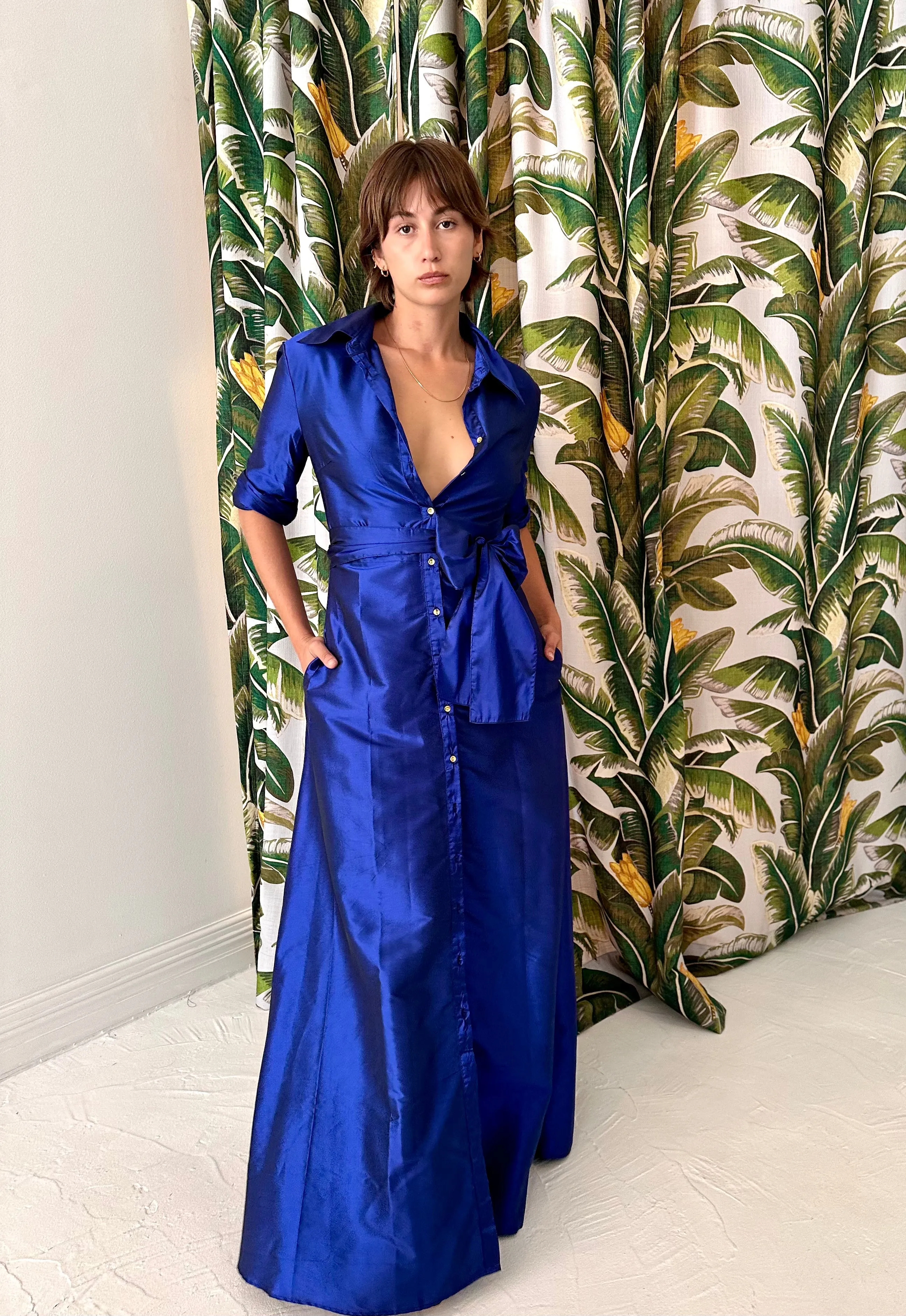 Palermo Maxi Dress in Blue Silk