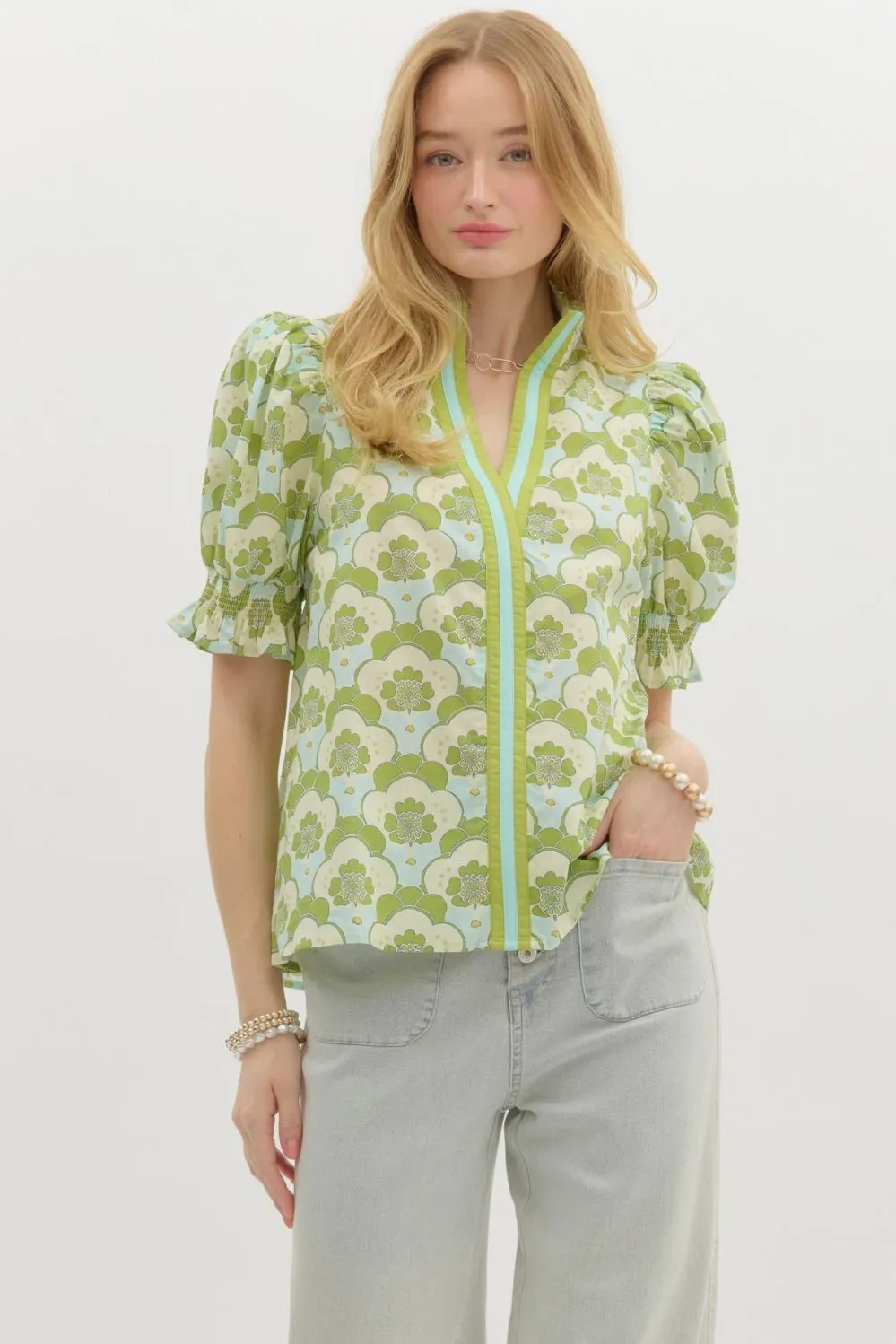 Pamela Abstract Puff Sleeve Top