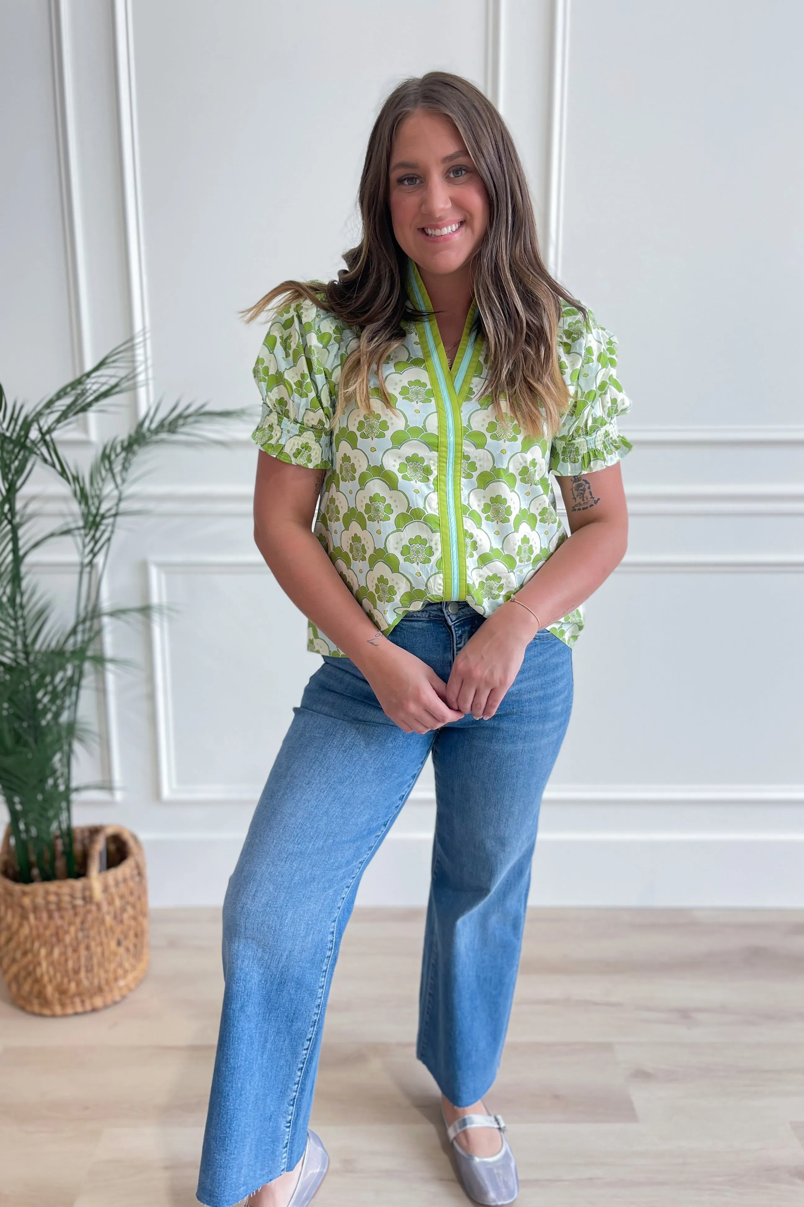 Pamela Abstract Puff Sleeve Top