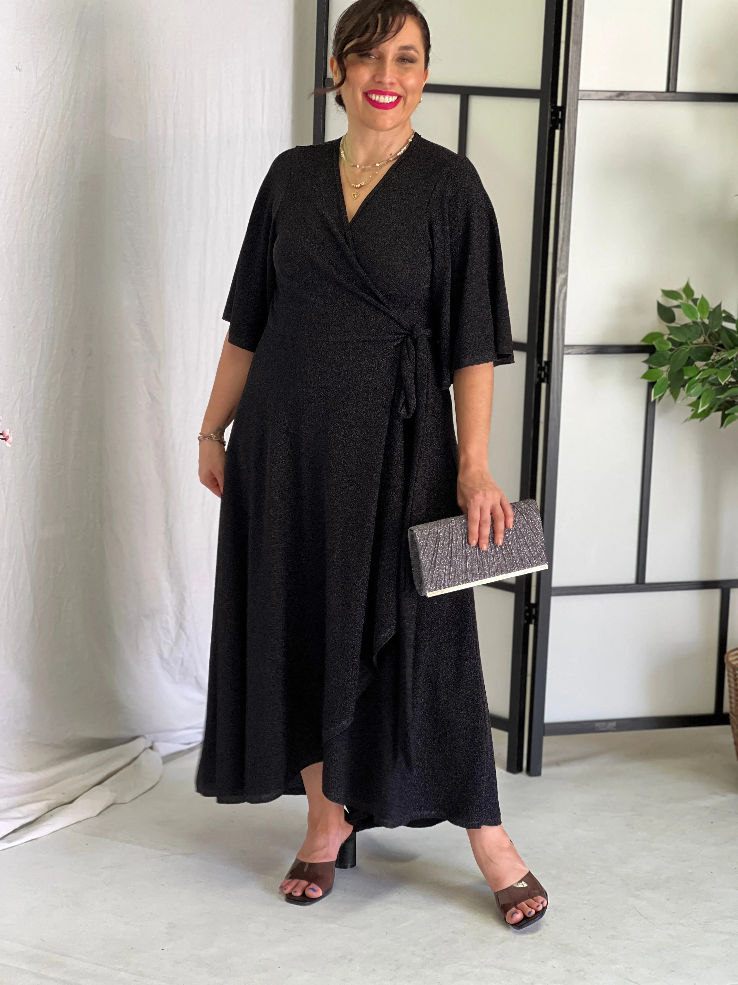 Parker Black Glitter Wrap Dress