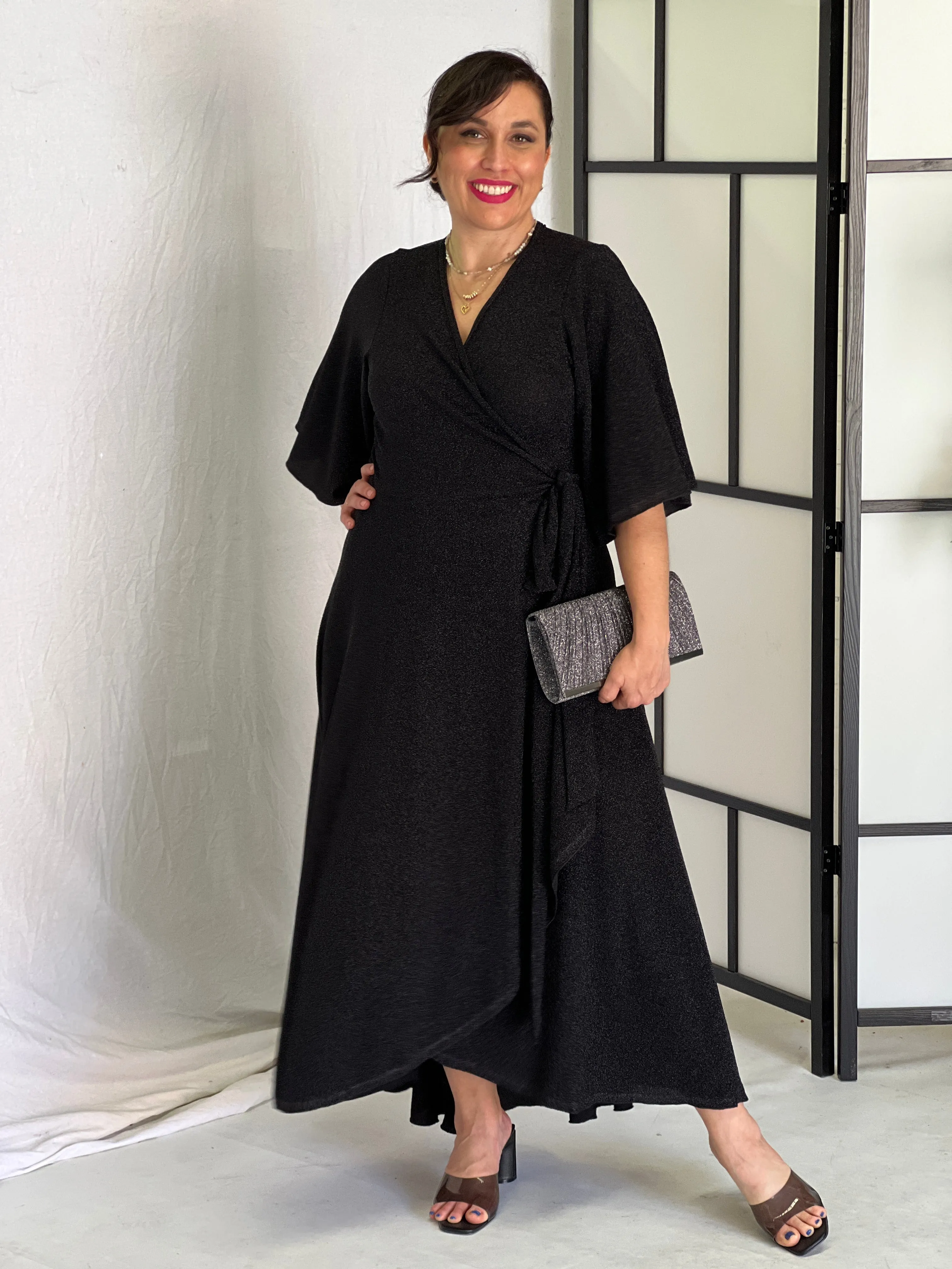 Parker Black Glitter Wrap Dress