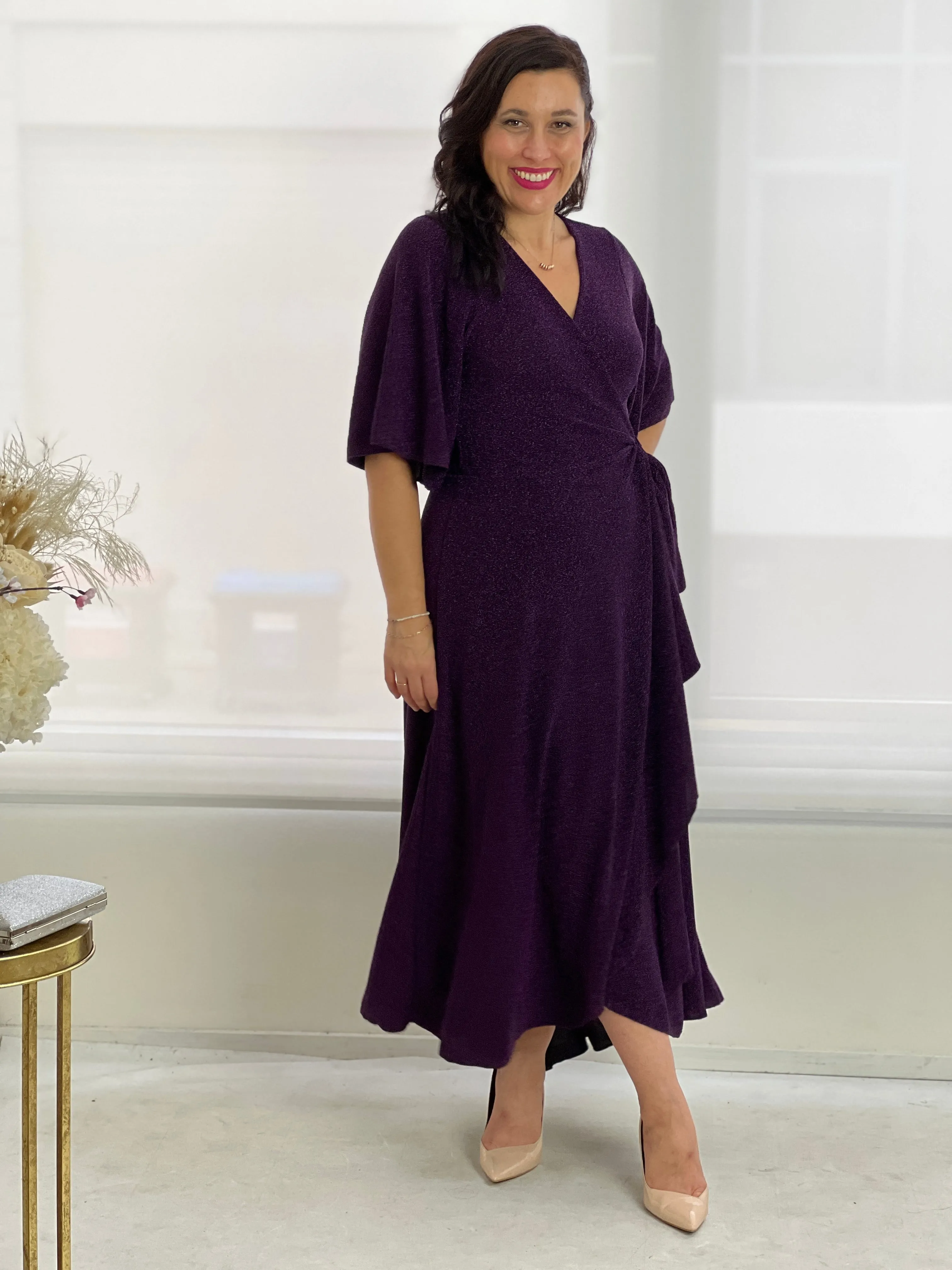 Parker Purple Glitter Wrap Dress