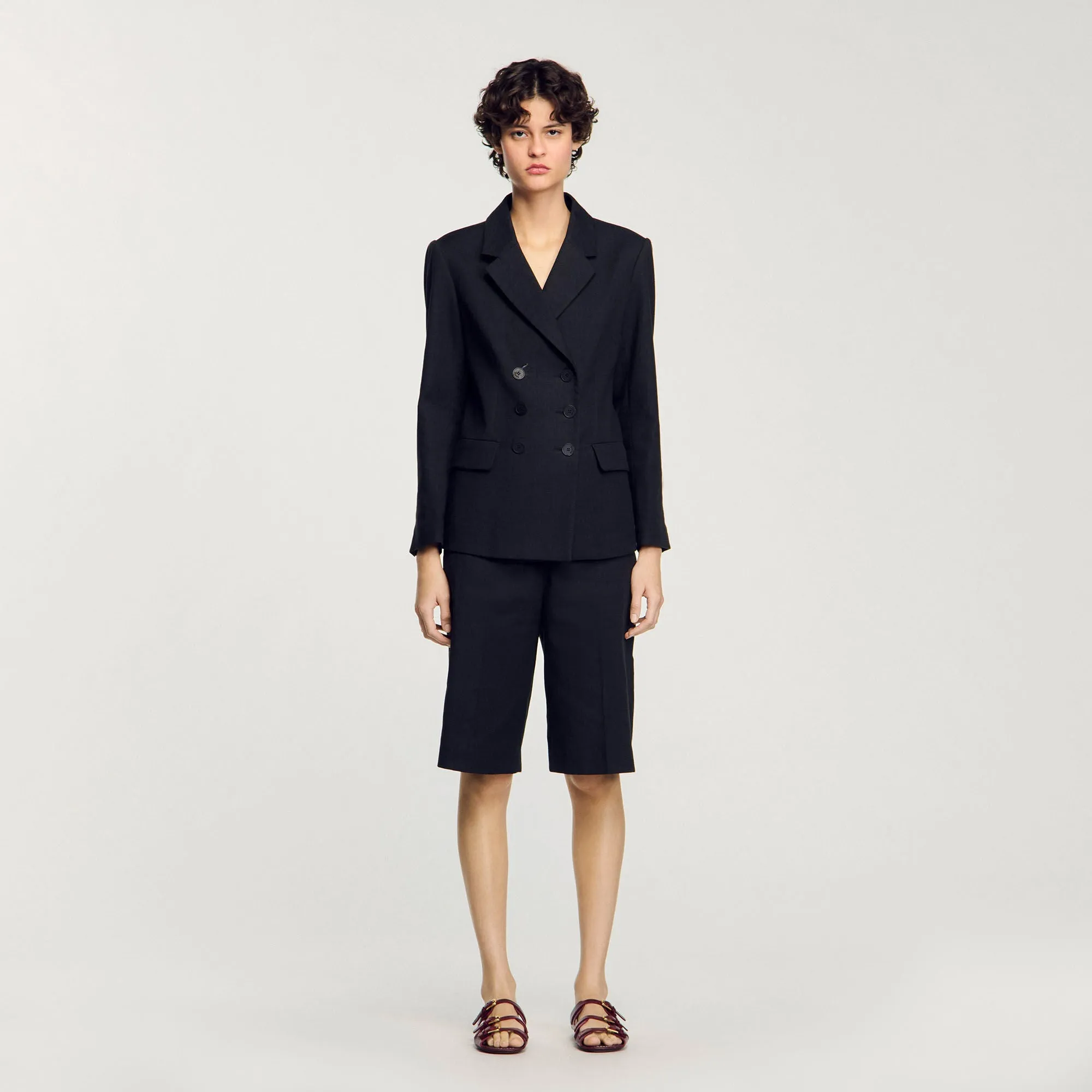 Pastel Double-Breasted Suit Jacket Black