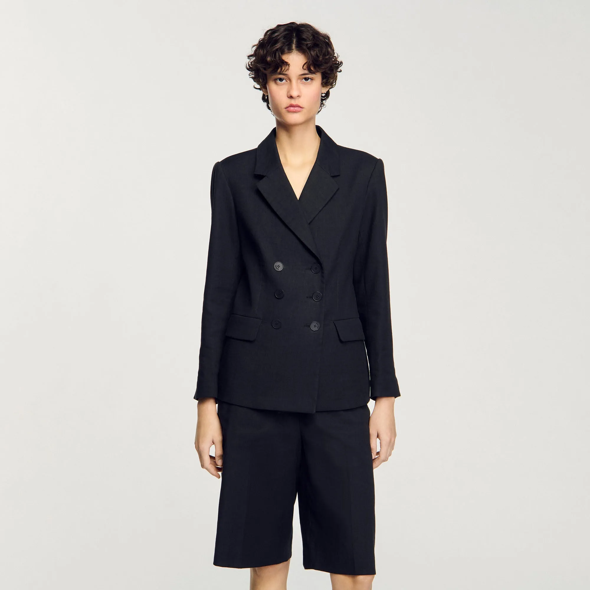 Pastel Double-Breasted Suit Jacket Black