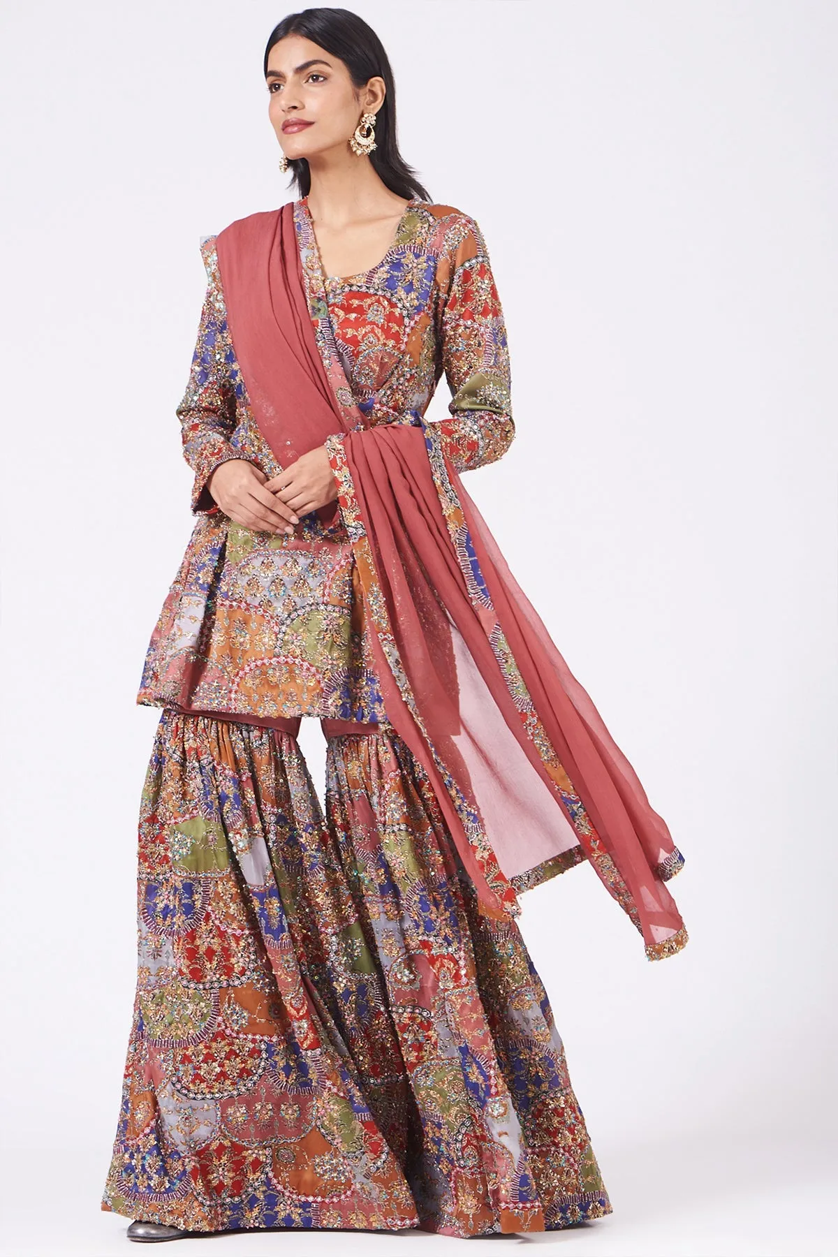 Peach Scallop Juna Sharara Set