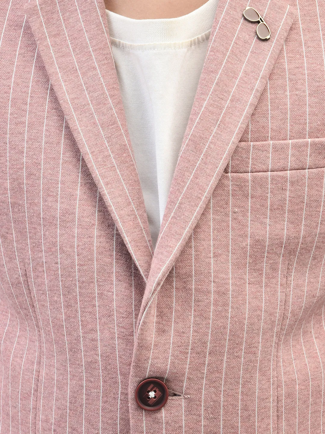 Peach Striped Single Breasted Blazer
