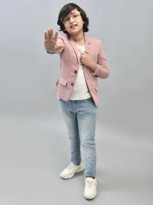 Peach Striped Single Breasted Blazer