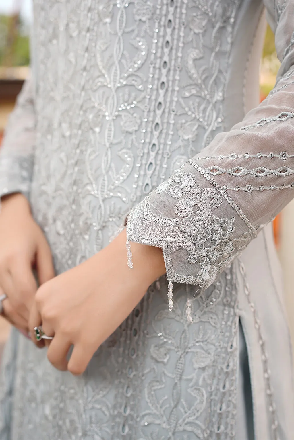 Pearl Shade Embroidered Floral Designed Pakistani Salwar Kameez Suit