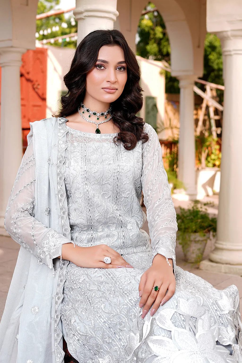 Pearl Shade Embroidered Floral Designed Pakistani Salwar Kameez Suit