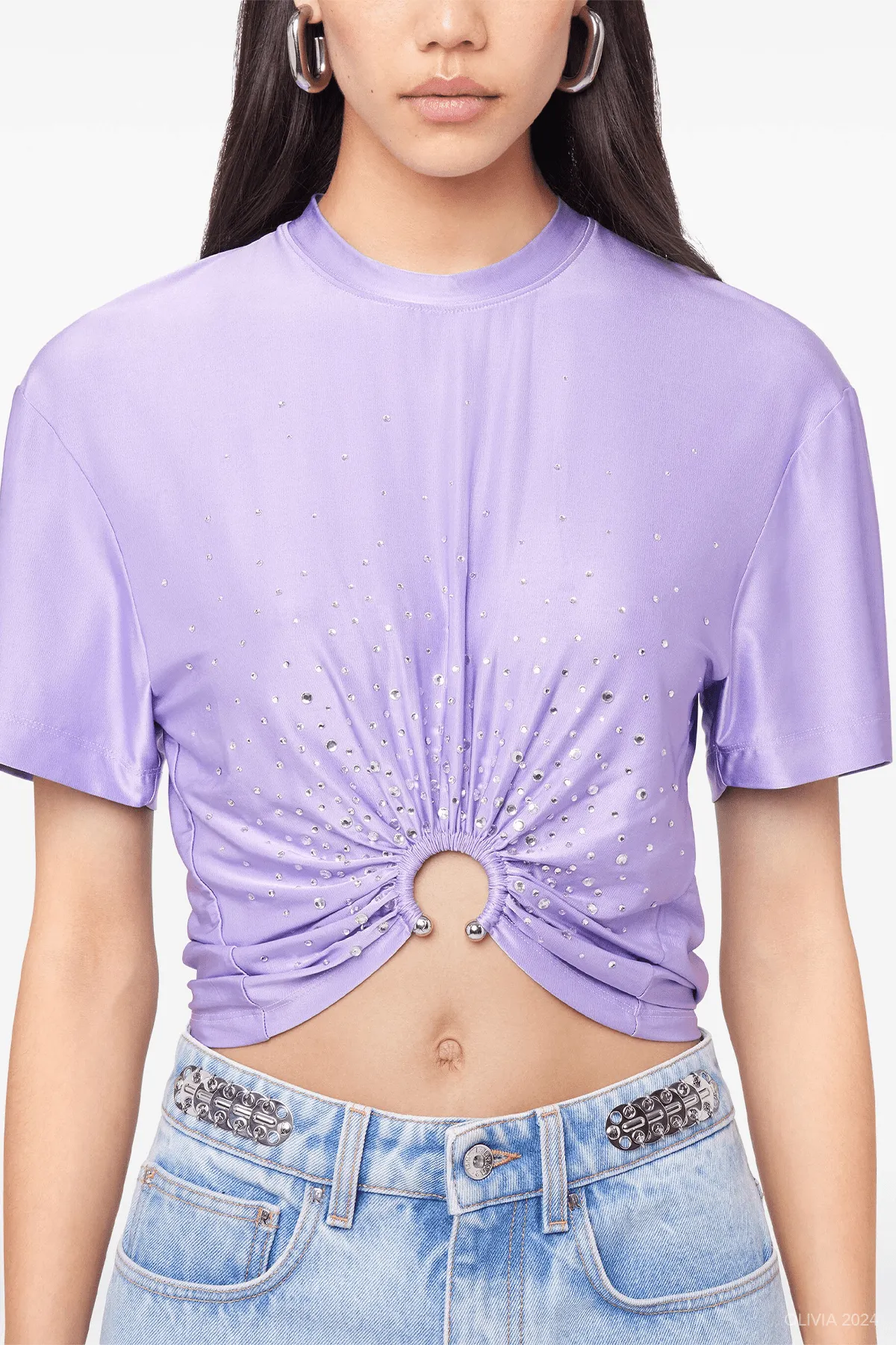 Piercing Detail T-Shirt in Lavender