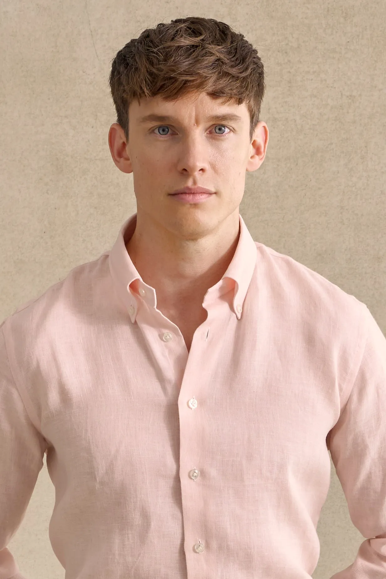 Pink Button Down Collar Standard Fit Linen Shirt